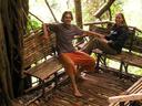 Relaxing in a bamboo shelter on our way down to the falls.
